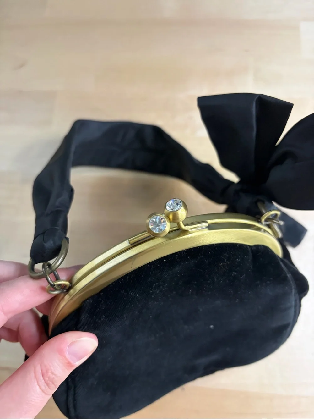 Franchi Black Velvet Evening Bag with Bow